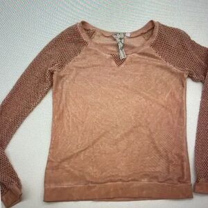 Others Follow Peach Knit-Sleeve Pullover Sweatshirt